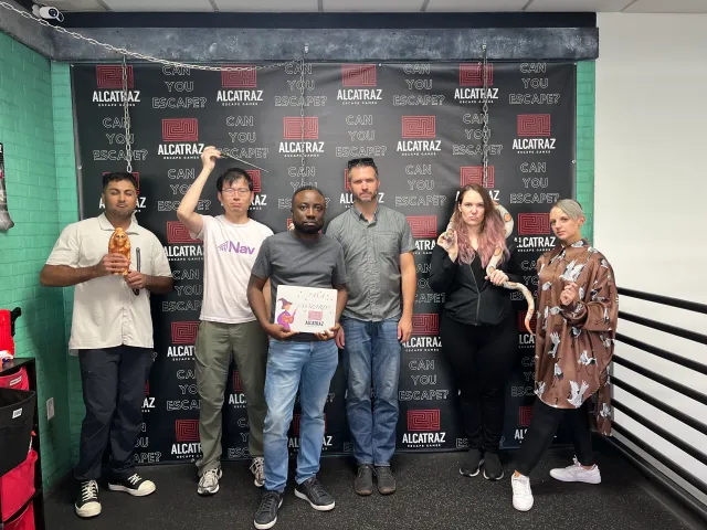 team at an escape room
