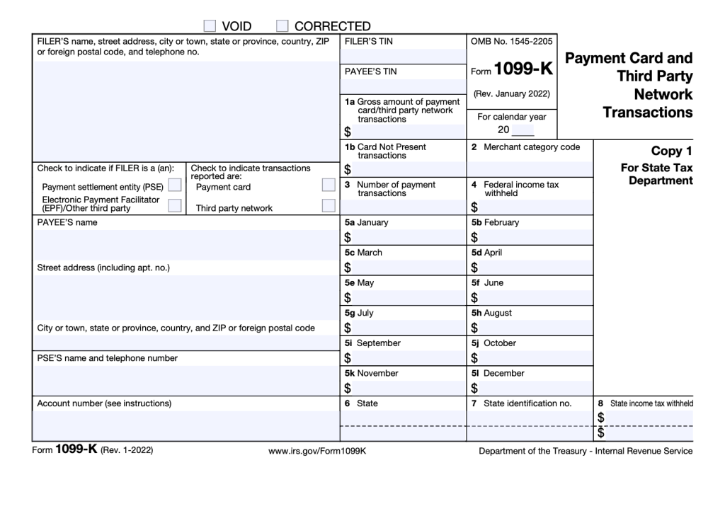 Screenshot of IRS Form 1099-K form to illustrate form fields 